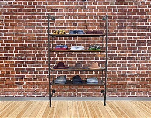 Wall Mounted Pipeline Display, 4 Pine Wood Shelves – Dark Brown - Image 5