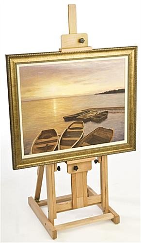 Wood Art Easel for Floor with Tilt, Adjustable Support Bar and Top Clamp, Natural