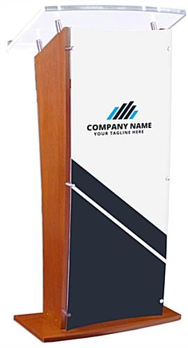 Wood Podium w/ Clear Acrylic Front Panel, UV Printed Custom Graphics - Maple