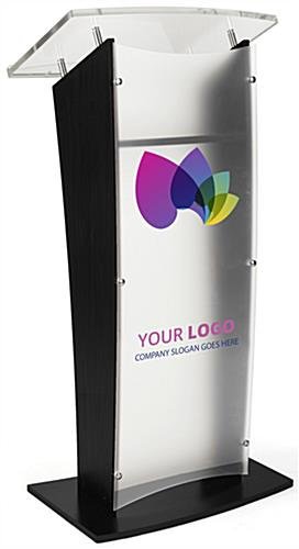 Wood Podium w/ Frosted Acrylic Front Panel, UV Printed Custom Graphics - Black