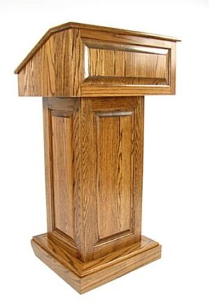 Wood Podium with Wheels, Convertible Design for Floor or Tabletop - Dark Stain