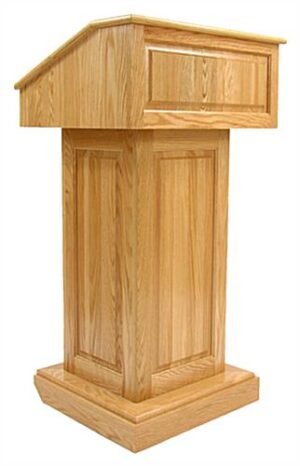 Wood Podium with Wheels, Convertible Design for Floor or Tabletop - Light Stain