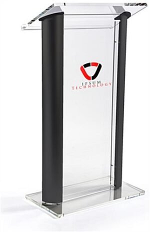 Workshop Series Acrylic and Aluminum Podium, Clear Panel, 2 Color Imprint – Black