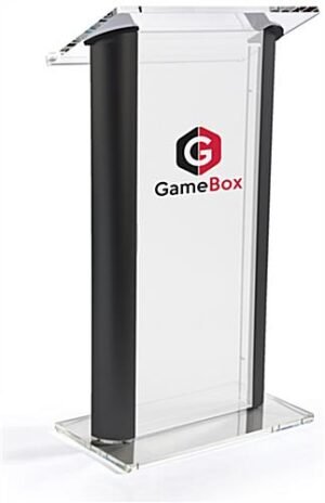 Workshop Series Acrylic and Aluminum Podium, Frosted Panel, 2 Color Imprint – Black