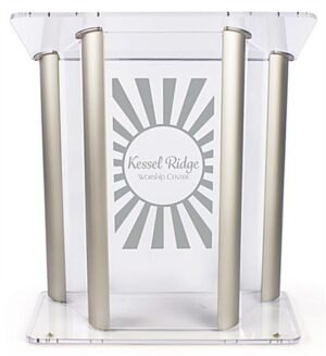Workshop Series Acrylic and Aluminum Pulpit, Customizable, Extra Wide - Silver