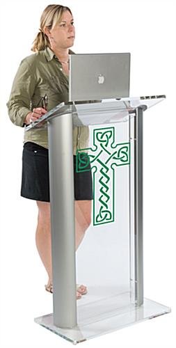 Workshop Series Acrylic Podium, Aluminum Sides, Celtic Cross – Clear & Silver - Image 4