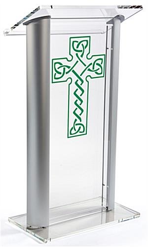 Workshop Series Acrylic Podium, Aluminum Sides, Celtic Cross – Clear & Silver