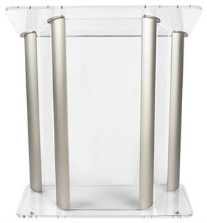 Workshop Series Acrylic Podium for Floor, Large Reading Surface - Aluminum Pillars
