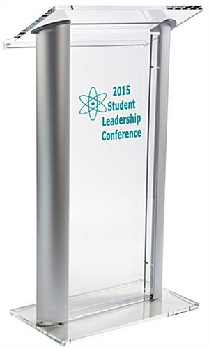 Workshop Series Acrylic Podium with Aluminum Sides, Custom Artwork - Clear & Silver