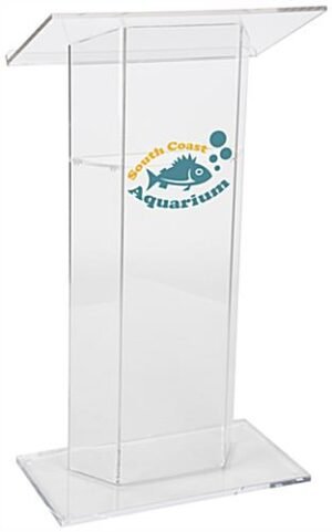 Workshop Series Acrylic Podium with Optional Shelf, 2-Color Custom Graphic - Clear
