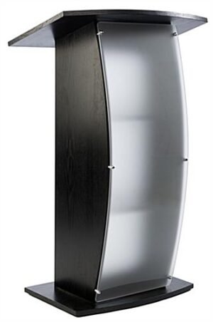 Workshop Series Floor Podium, Curved Frosted Acrylic Panel, 43.5"h - Black
