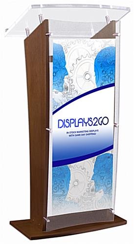 Workshop Series Wood Podium with Acrylic Panel, Color UV Custom Graphics - Mahogany