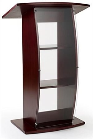 Workshop Series Wood Podium with Clear Front Acrylic Panel, 43.5” Tall – Mahogany