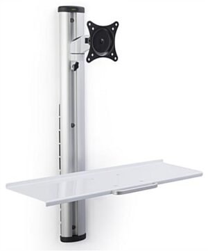 Workstation for Wall, Fits 15”–27” Monitors, Keyboard & Mouse Tray - Silver