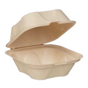 World Centric Compostable Burger Box, 6" x 6", Kraft, 100 ct