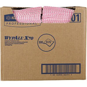 WypAll X70 Foodservice Towels, 12-1/2"L x 23-1/2"W, Red/White, 300 ct