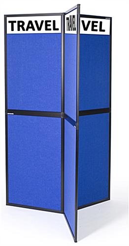 Y-Shaped Floor Standing Hook & Loop Display Board, 6 Panels, Custom Headers - Blue