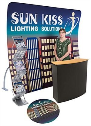 10x10 Trade Show Booth Kit w/ Counter, Magazine Rack, Backdrop and Floor Decal