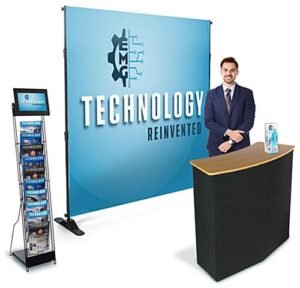 10x10 Trade Show Booth Kit w/ Step and Repeat Backdrop, Counter & Literature Holder