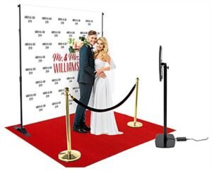 10x8 Trade Show Kit w/ Step & Repeat, 2 Stanchions, Selfie Station, Rope & Red Carpet
