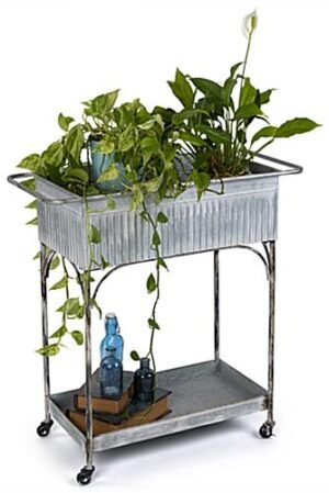 30.9 w x 32.1 h Rustic Raised Garden w/ Handles, Deep Top Tray, Wheels - Whitewashed