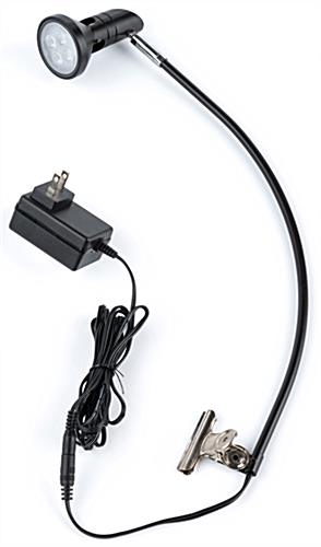 5 Watt Display Spotlight with Clamp-on Base for Trade Show Use, Curved Arm – Black