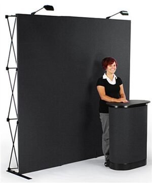 7' Pop Up Display w/ Hook-and-Loop Fabric, Halogen Lights & Portable Counter - Black