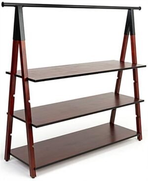 72” x 51” Wooden A-Frame Clothing Rack, Adjustable Shelves, Metal Piping - Dark Brown