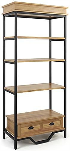 75"h Farmhouse Style Shelving Unit w/4 Shelves & Faux Drawer Accent - Natural Oak