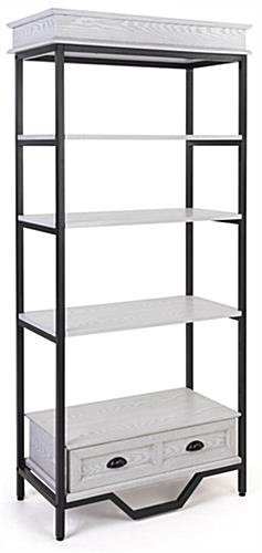 75"h Farmhouse Style Shelving Unit w/4 Shelves & Faux Drawer Accent - Whitewash