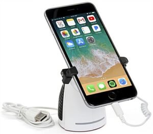 Cell Phone Security Holder with Alarm, Retractable Cable, 3 Charging Cords - White