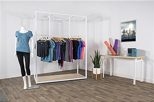 Clothing Rack with Steel Frame, Maple Finish MDF Base & Partitioned Rail - White - Image 2