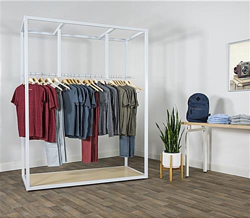 Clothing Rack with Steel Frame, Maple Finish MDF Base & Partitioned Rail - White - Image 3