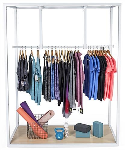 Clothing Rack with Steel Frame, Maple Finish MDF Base & Partitioned Rail - White