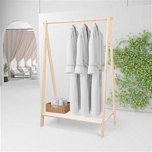 Eco-Friendly Wooden Clothes Rack with Wooden Shelf, Collapsible Design - Natural