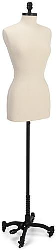 Female Dress Form with Wheeled Base, Adjustable Height - Black