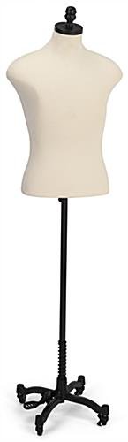 Male Dress Form with Wheeled Base, Adjustable Height - Black