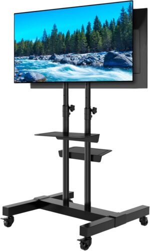 Dual Mobile TV Stand Rolling TV Cart Floor Stand with 2 TV Brackets