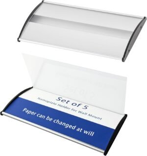 8 x 4  Silver/ Black Curved Adhesive Wall Sign Holder, Snap-out Lens -  Sturdy Aluminum with Adhesive Tape Paper Inserts NOT Included